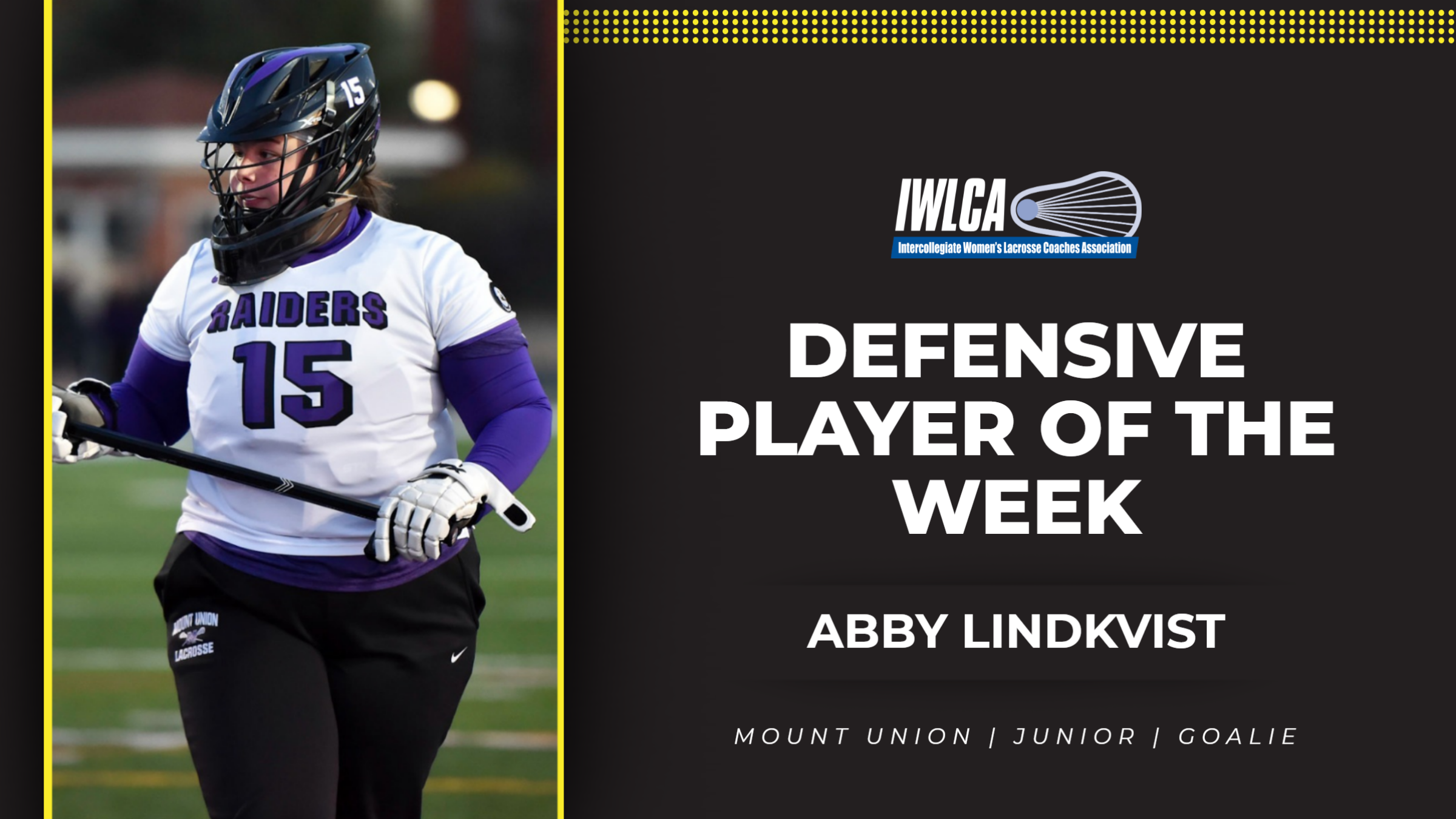 Mount Union's Abby Lindkvist Named IWLCA National Defensive Player of the Week